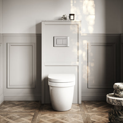 Berkeley Traditional Back to Wall Rimless Toilet with Concealed Cistern, Matte Stone Claridge Housing and Chrome Flush Plate