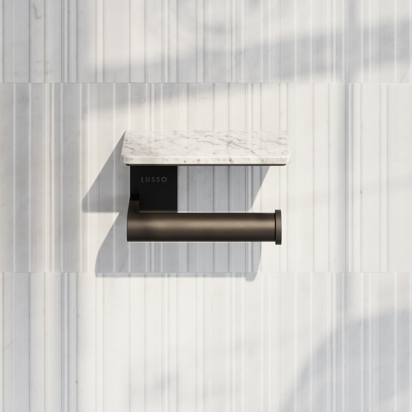 Deka Matte Black Toilet Roll Holder with Carrara Marble Shelf