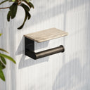 Deka Matte Black Toilet Roll Holder with Travertine Stone Shelf