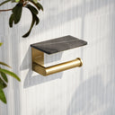 Deka Brushed Gold Toilet Roll Holder with Pietra Grey Marble Shelf