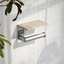Deka Brushed Stainless Toilet Roll Holder with Travertine Stone Shelf