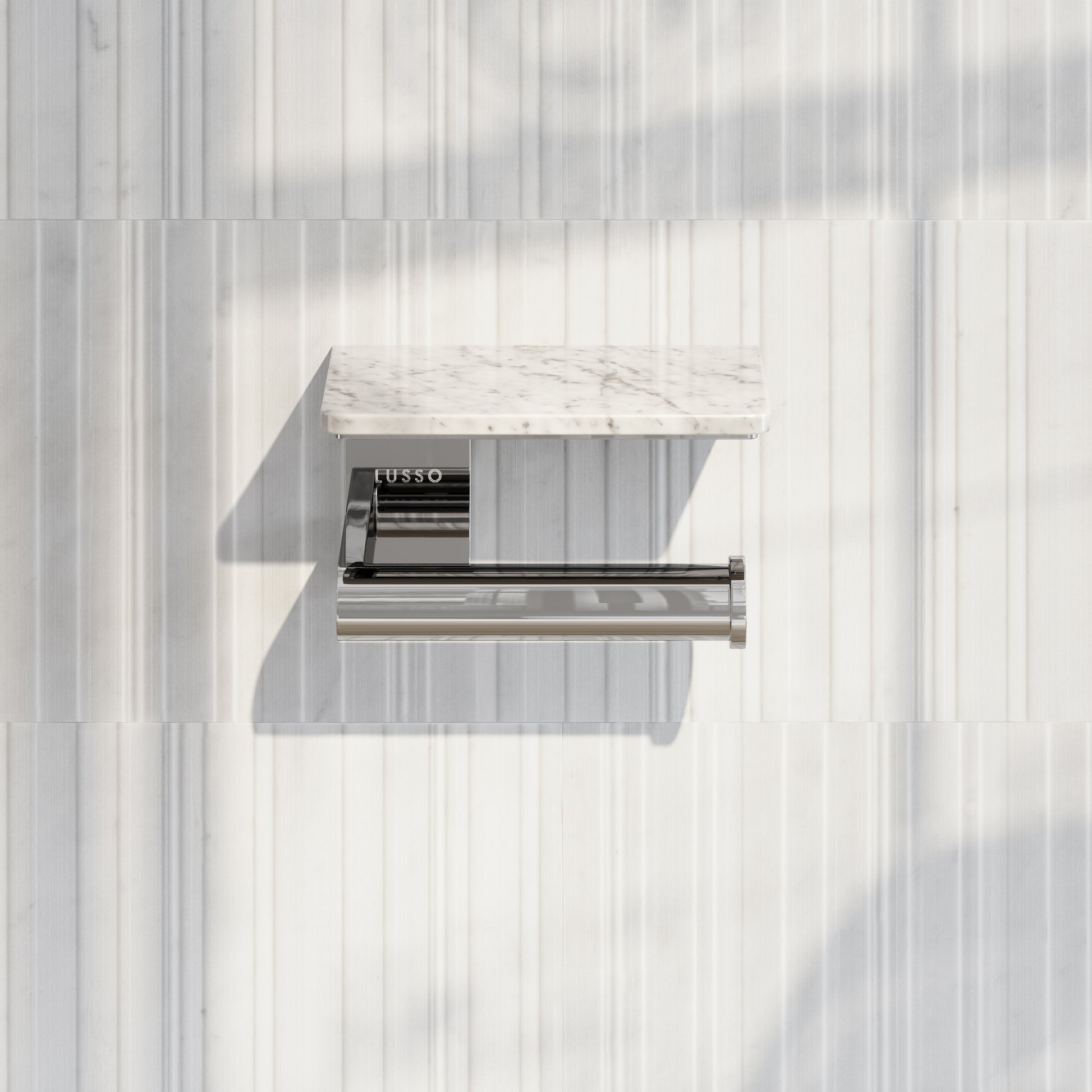 Deka Chrome Toilet Roll Holder with Carrara Marble Shelf