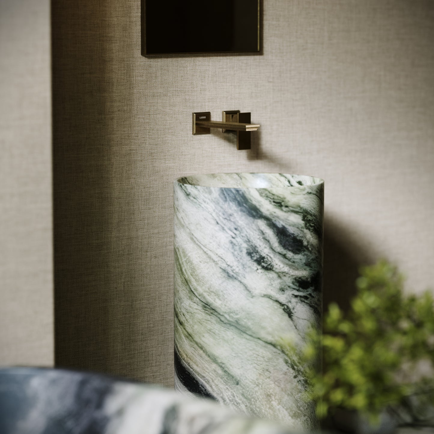 Designo Jade Green Marble Pedestal Basin 400mm