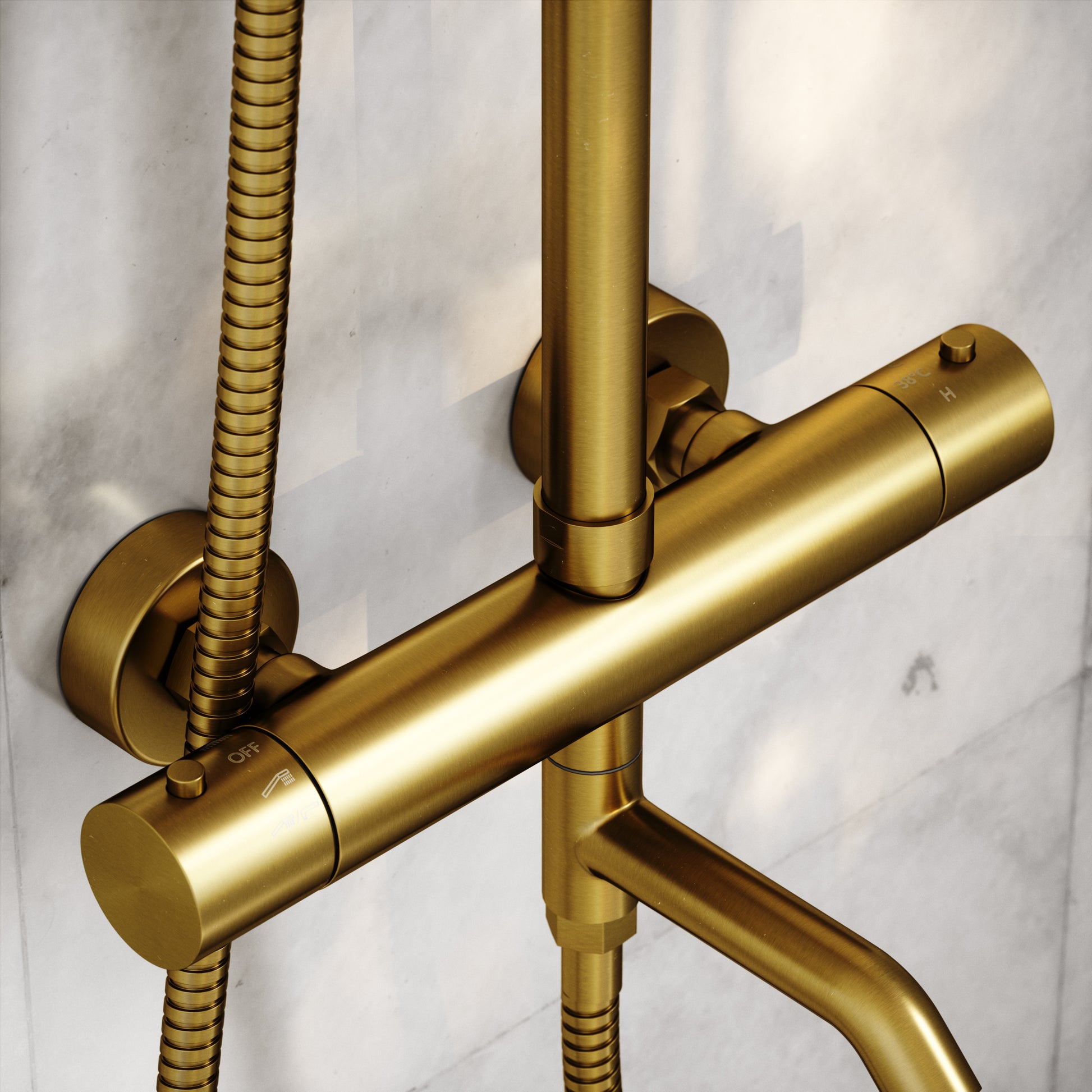 Elegance Brushed Gold Exposed Thermostatic 3 Way Shower