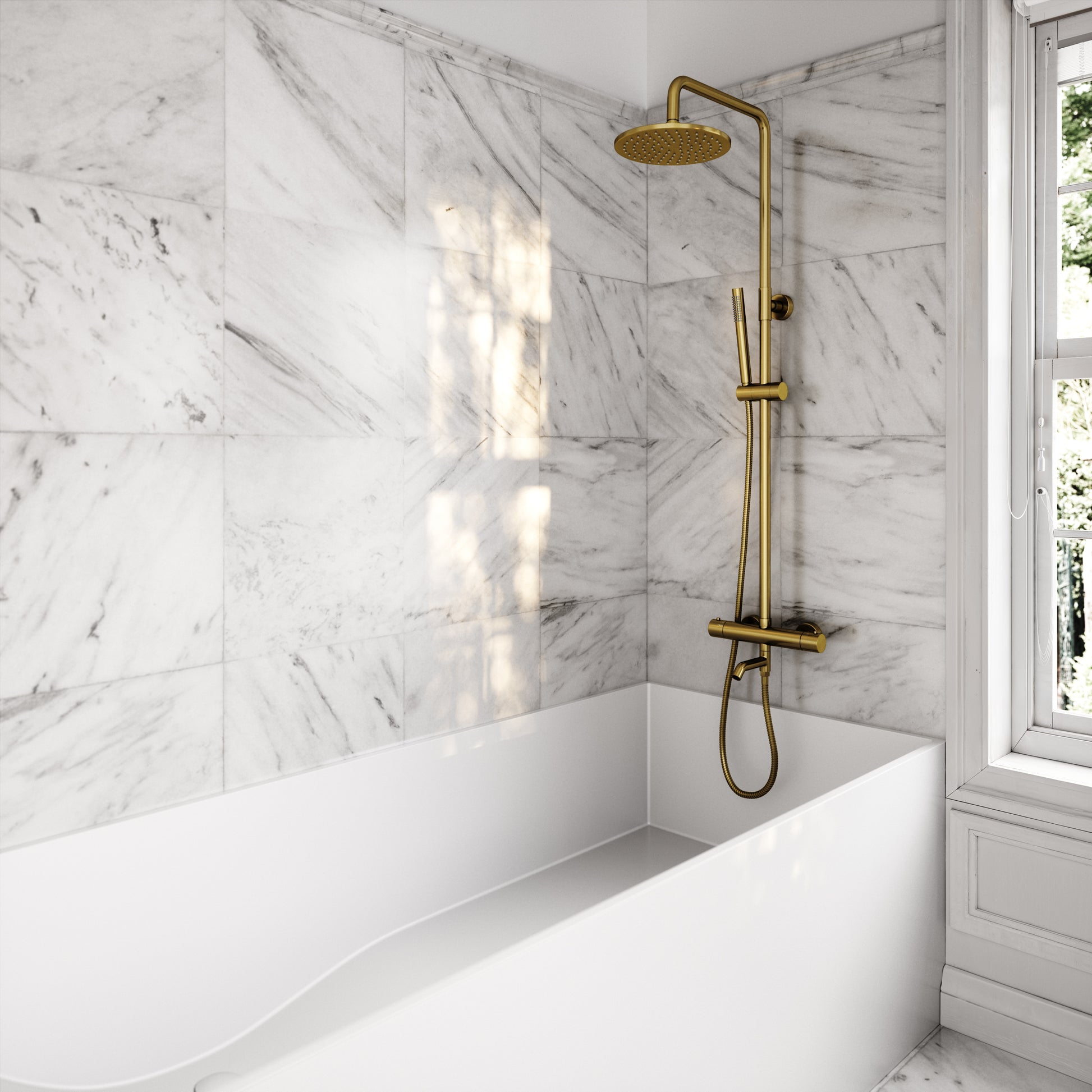 Elegance Brushed Gold Exposed Thermostatic 3 Way Shower