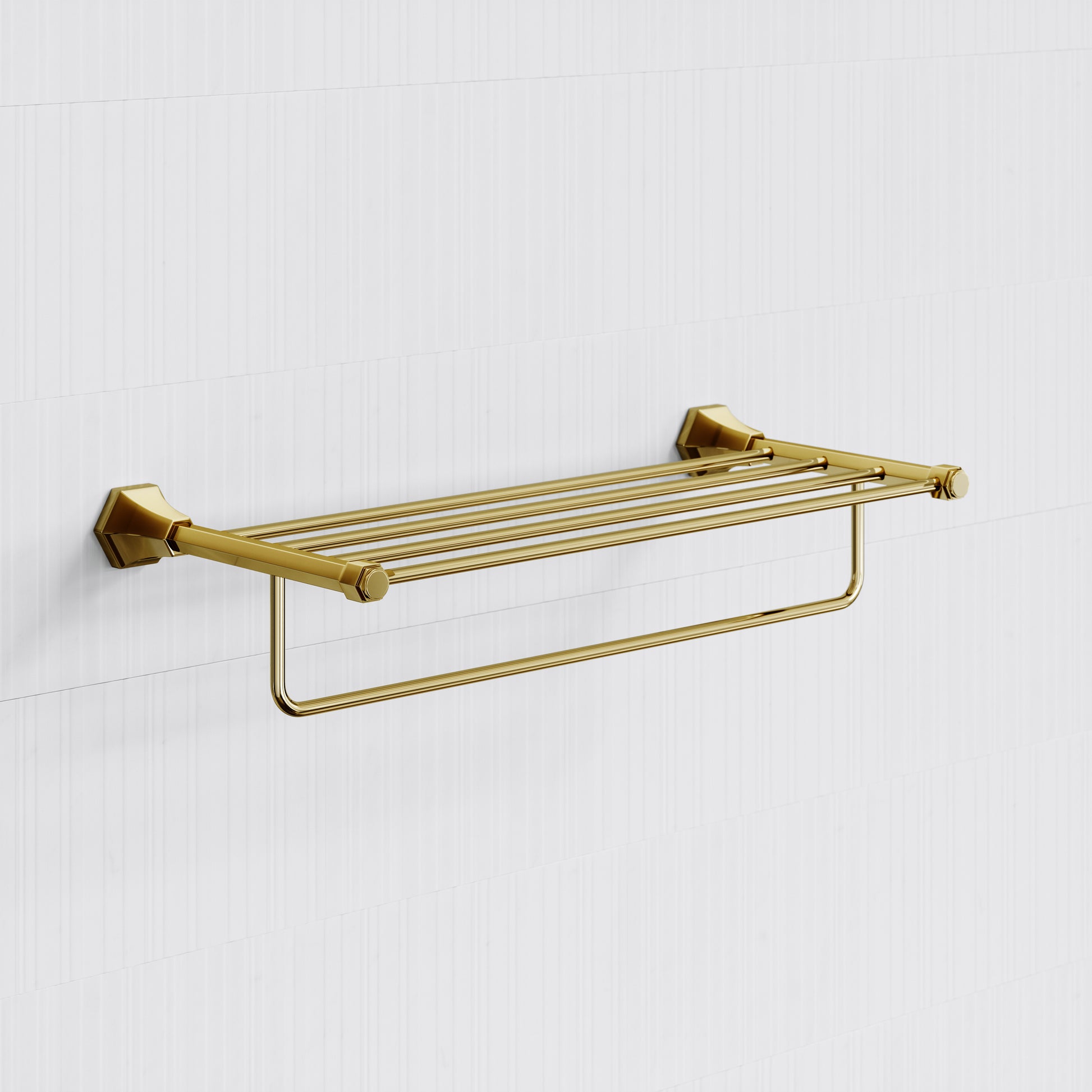 Eton Polished Brass Towel Shelf With Rail 600mm