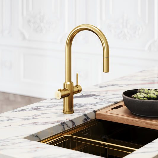 Filtrata Filtro Brushed Gold 4 in 1 Pull-out Boiling Water Tap