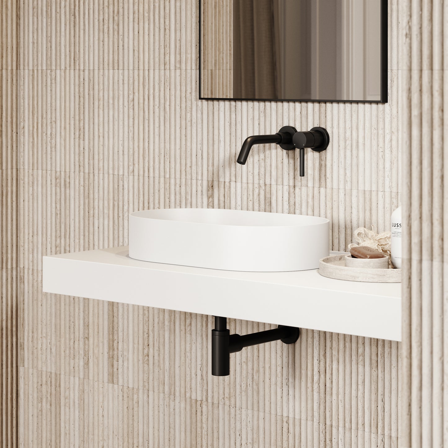 Ovalini White Countertop Stone Basin 600mm