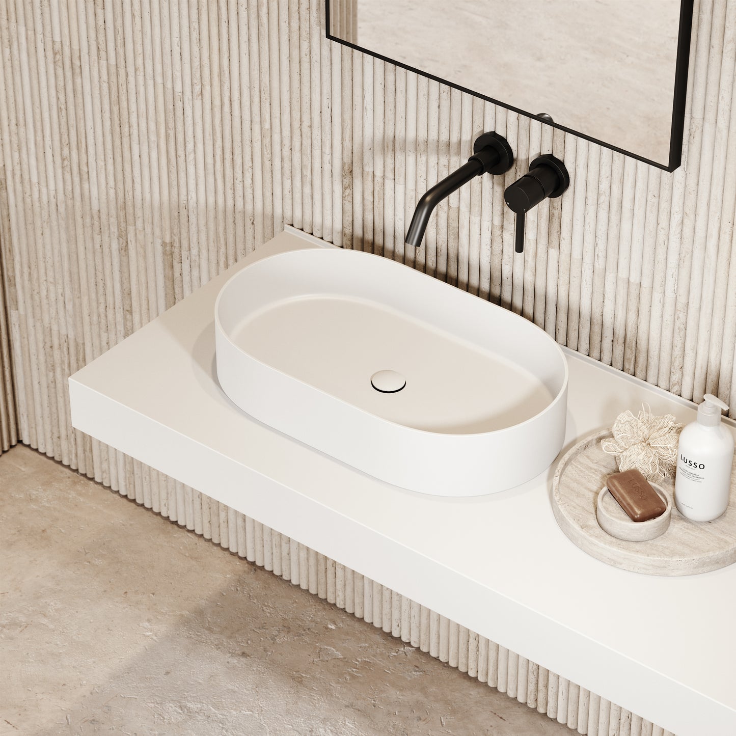 Ovalini White Countertop Stone Basin 600mm