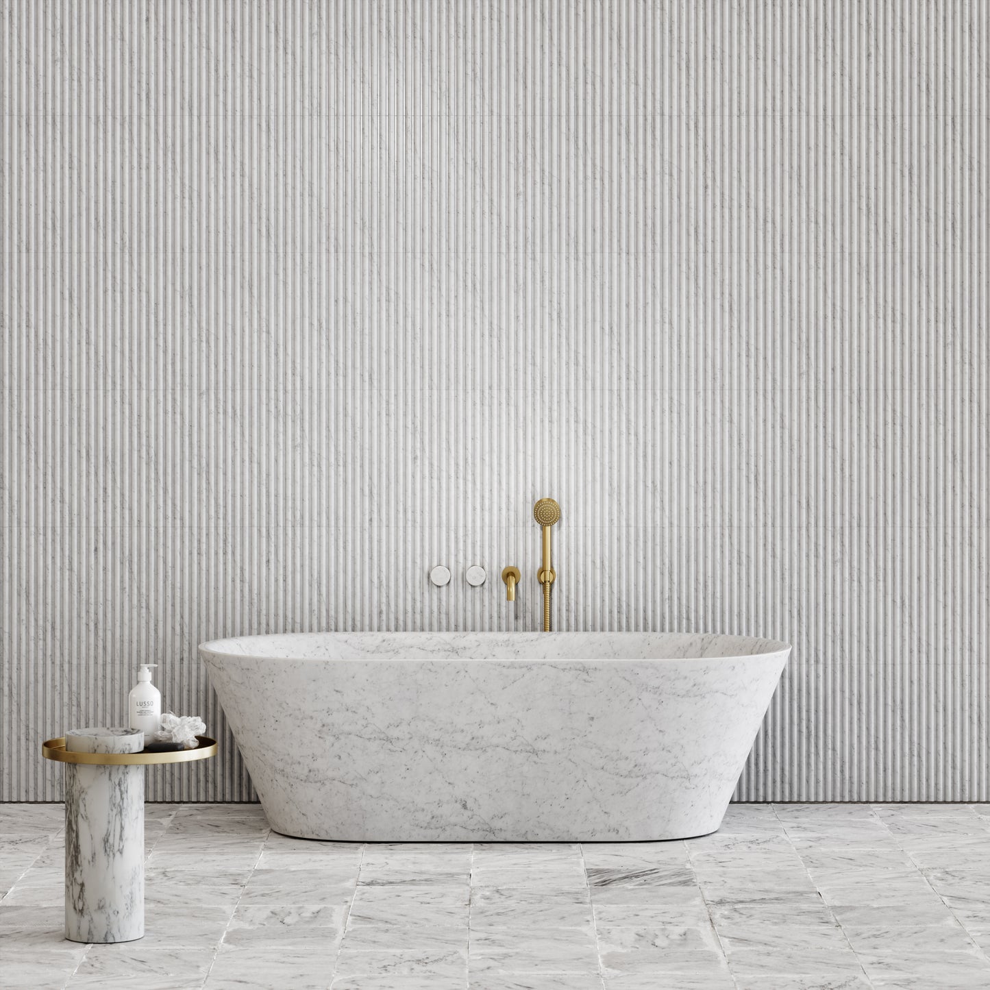 Porto Wall Mounted Bath Filler (Brushed Gold & Carrara Marble)