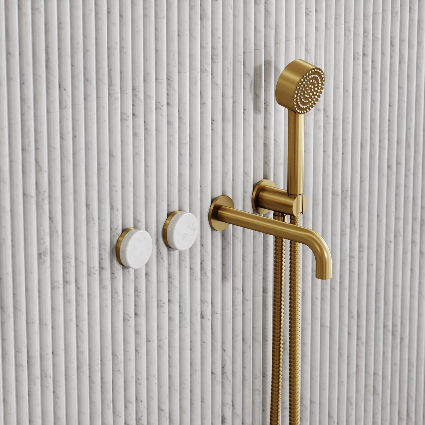 Porto Wall Mounted Bath Filler (Brushed Gold & Carrara Marble)