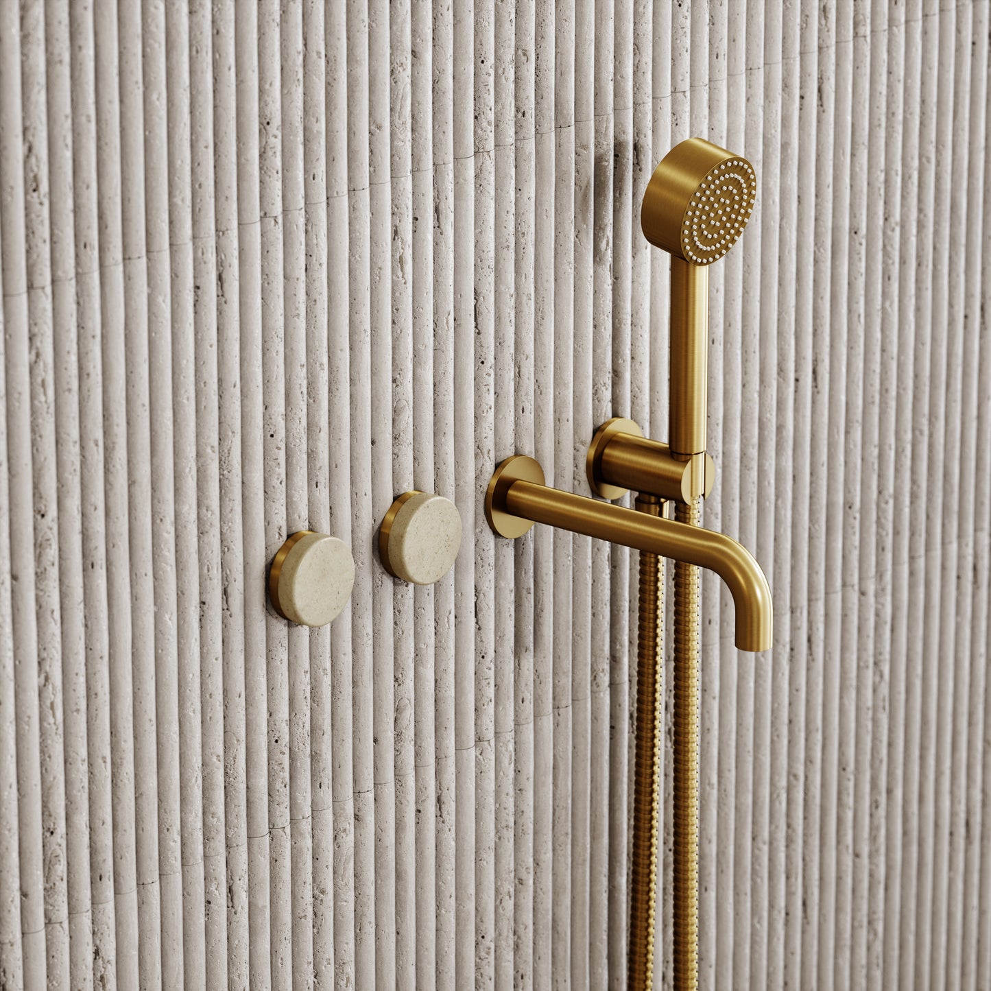 Porto Wall Mounted Bath Filler (Brushed Gold & Crema Marfil Marble)