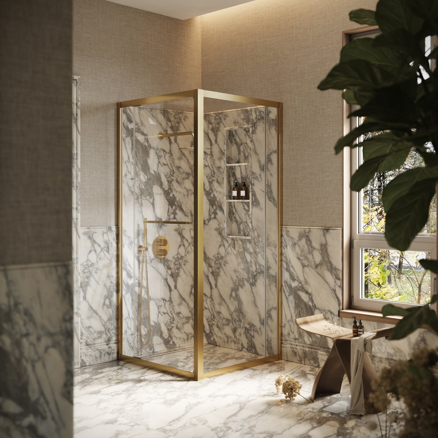 Reve Sidesway Brushed Gold Shower Enclosure 900mm