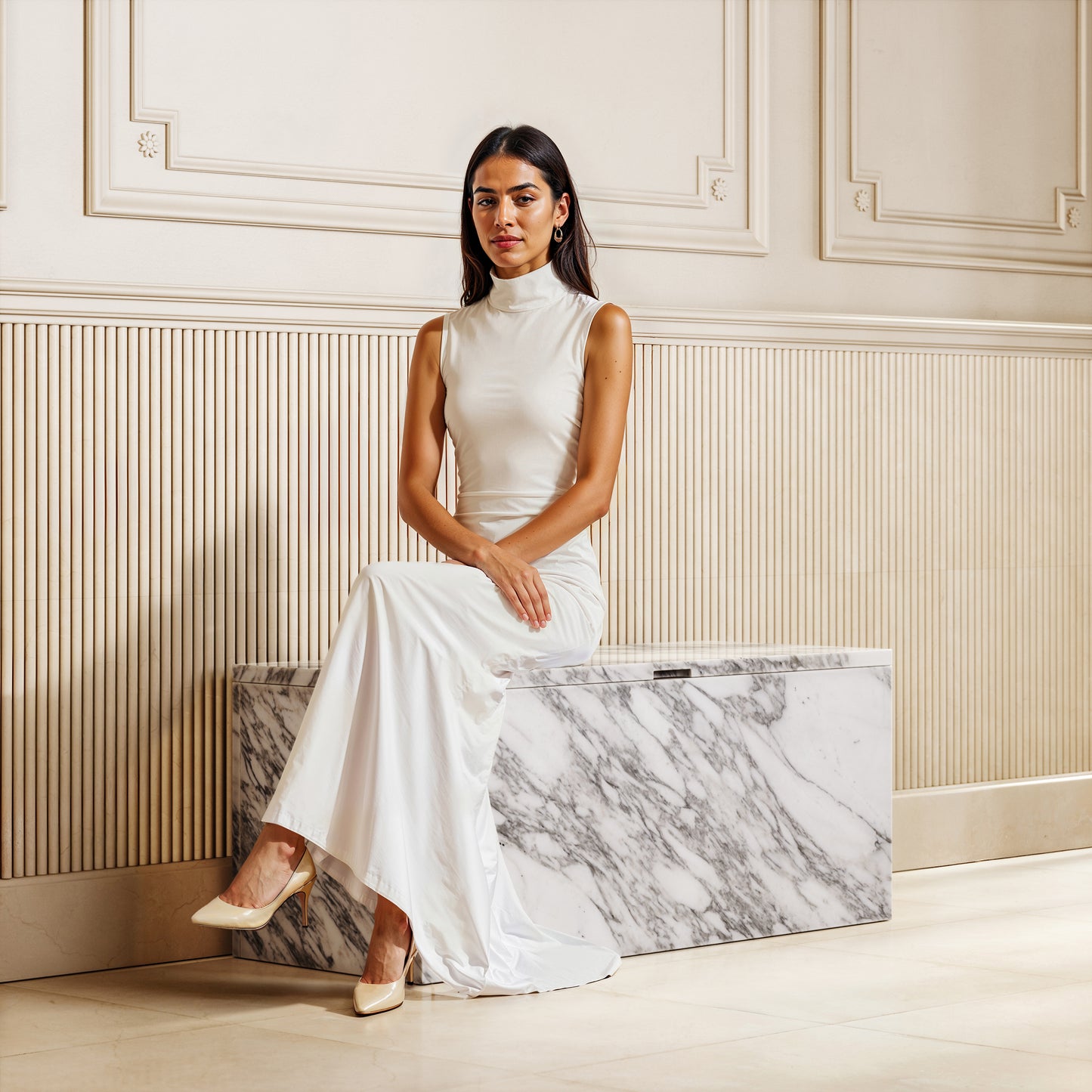 Arabescato Marble Ottoman Storage Box 1000mm