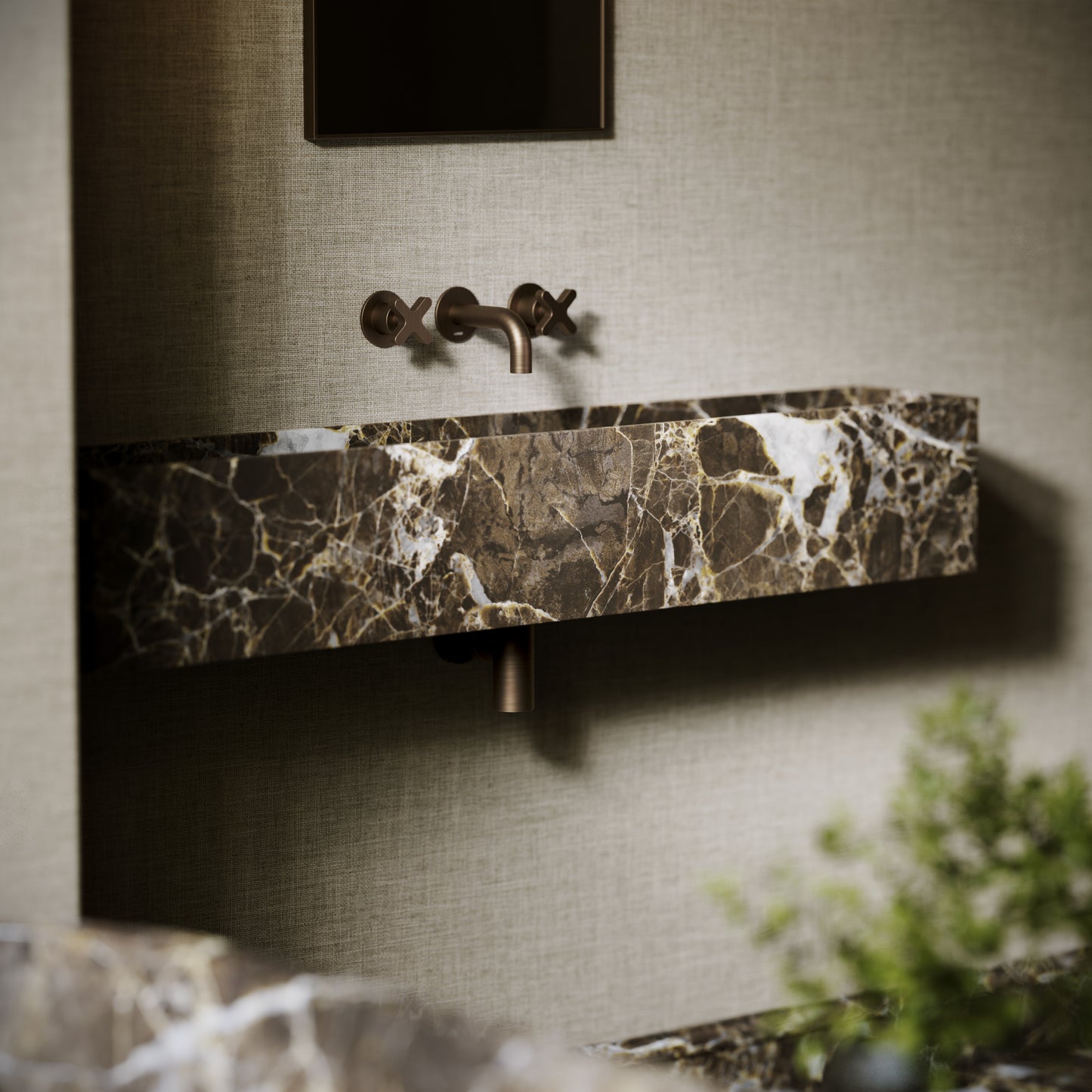 Tucci Dark Emperador Marble Wall Hung Basin 1200mm