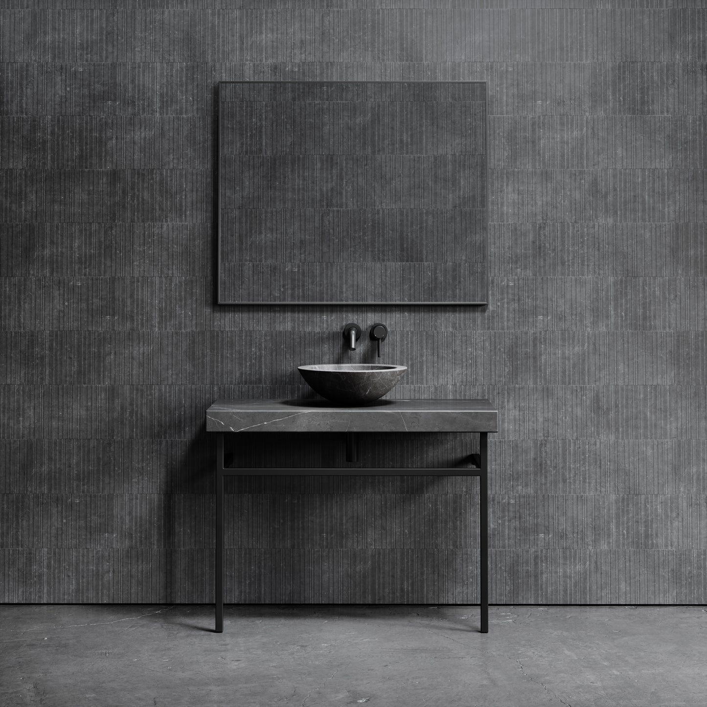 Lomazzo Pietra Grey Marble Countertop Matte Black Vanity Unit 1000mm