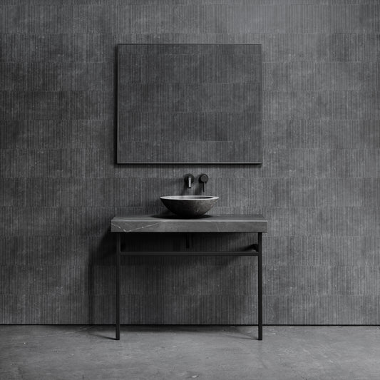 Lomazzo Pietra Grey Marble Countertop Matte Black Vanity Unit 1000mm