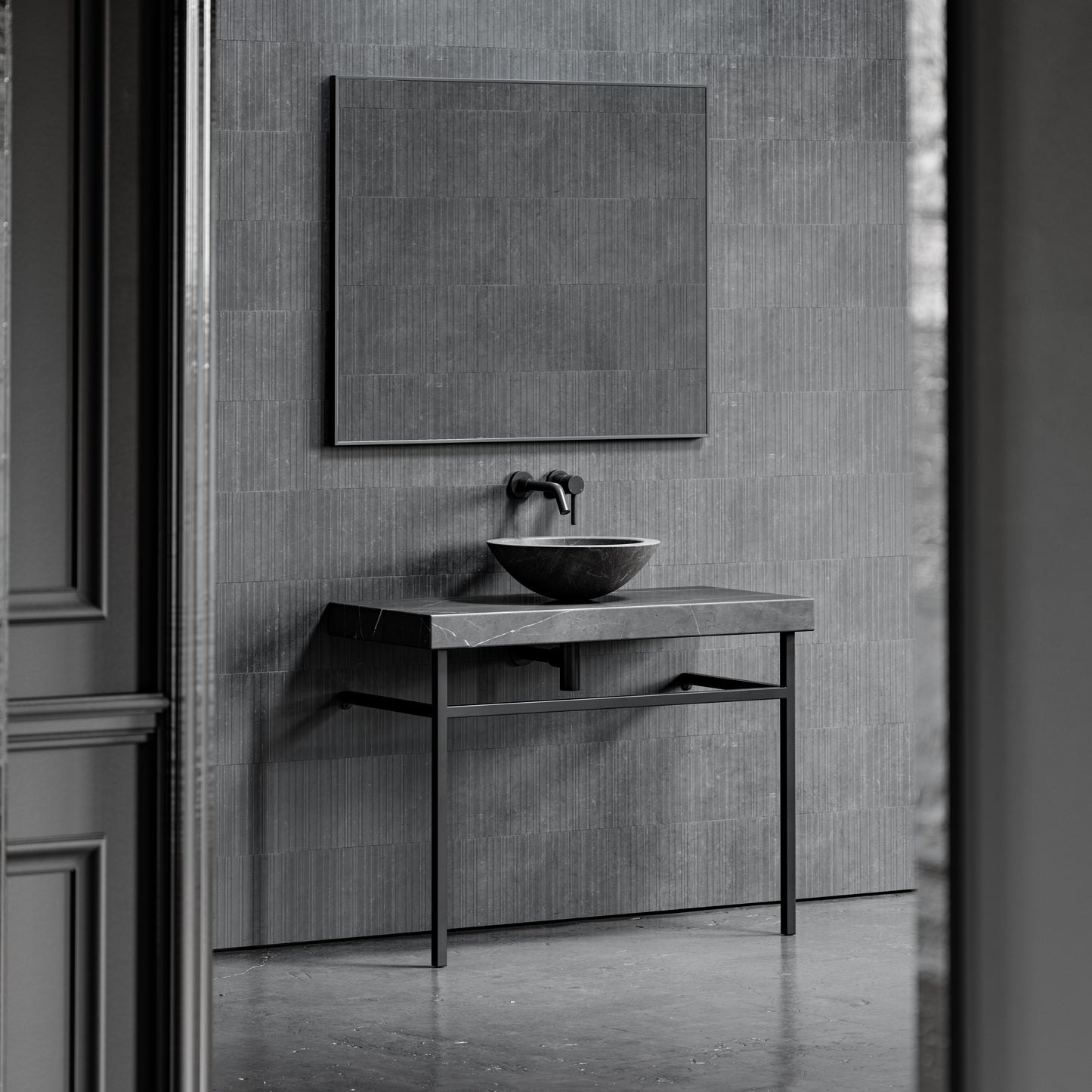 Lomazzo Pietra Grey Marble Countertop Matte Black Vanity Unit 1000mm