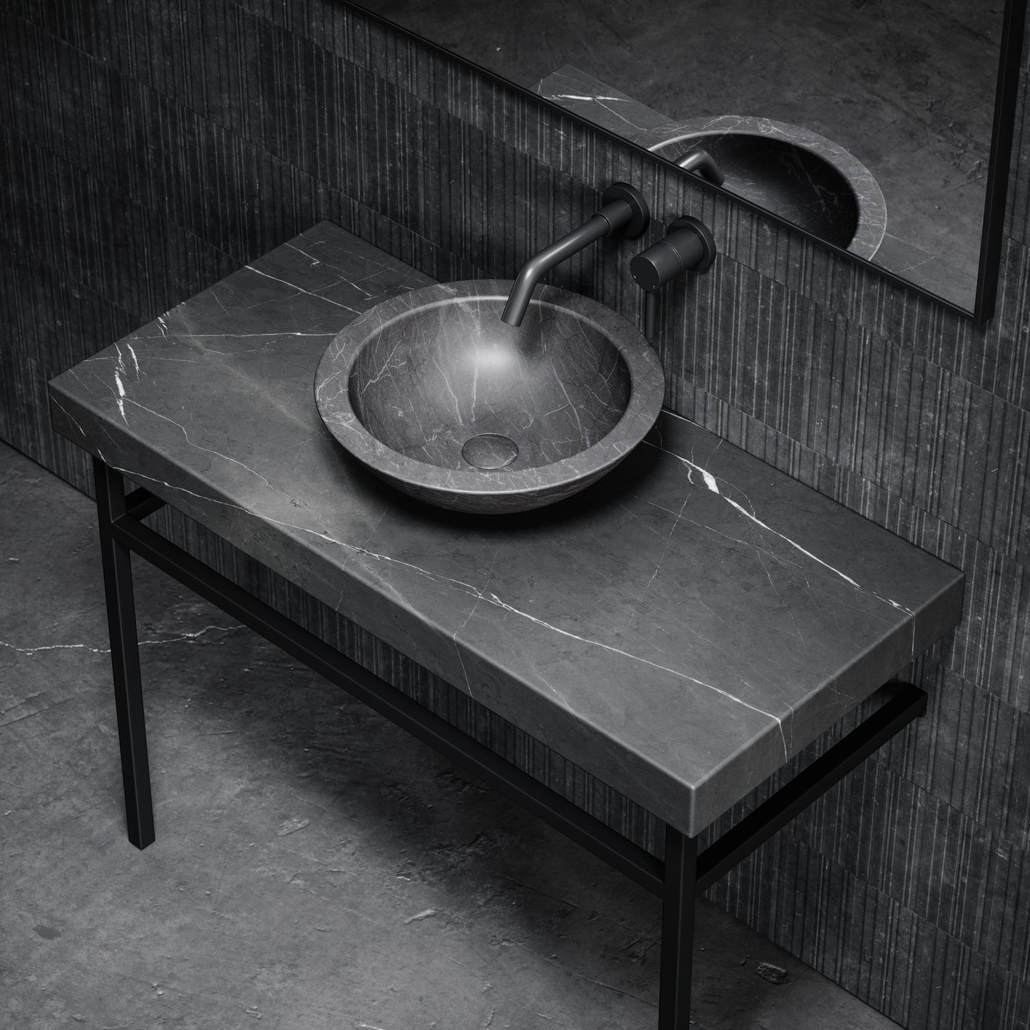 Lomazzo Pietra Grey Marble Countertop Matte Black Vanity Unit 1000mm