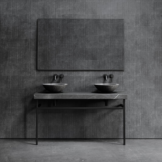 Lomazzo Pietra Grey Marble Countertop Matte Black Vanity Unit 1400mm