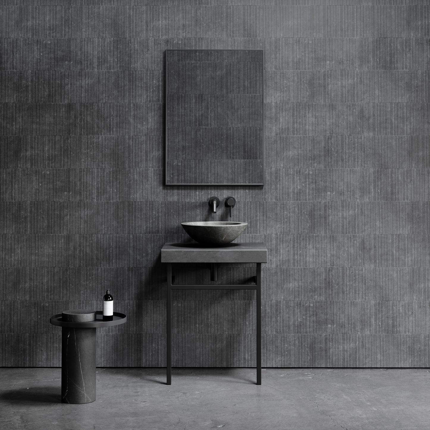 Lomazzo Pietra Grey Marble Countertop Matte Black Vanity Unit 600mm