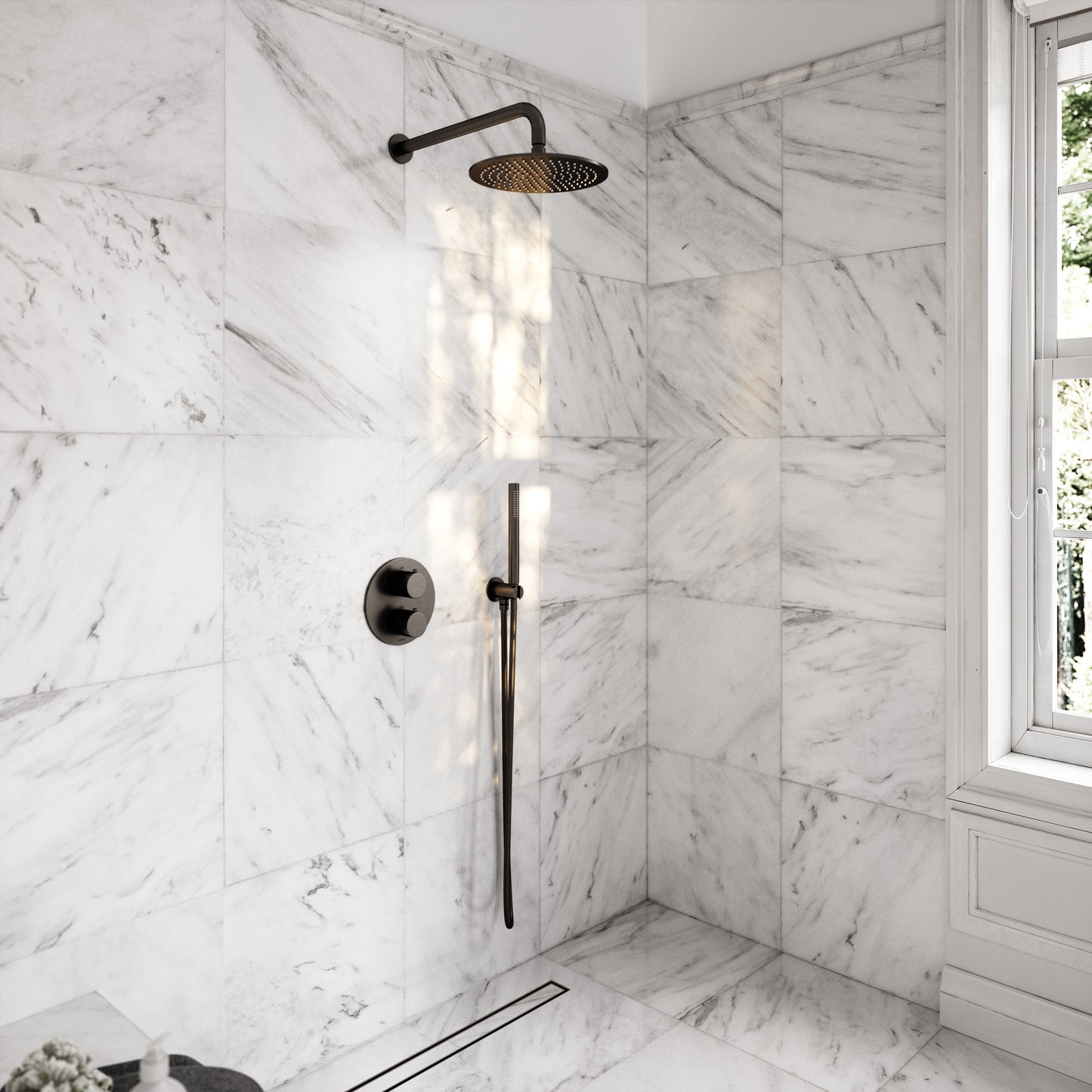 Luxe Deep Bronze Thermostatic Shower with Handheld Shower