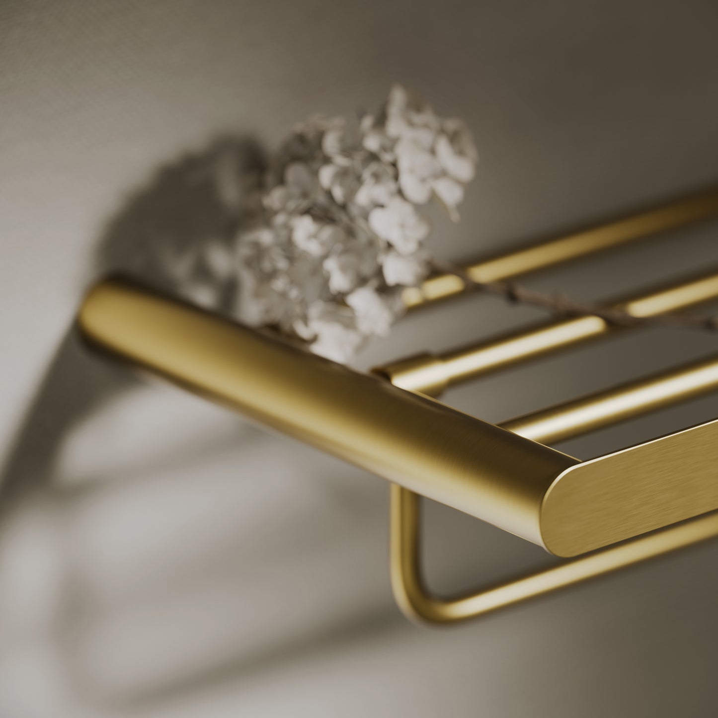 Luxe Brushed Gold Towel Shelf With Rail 600mm