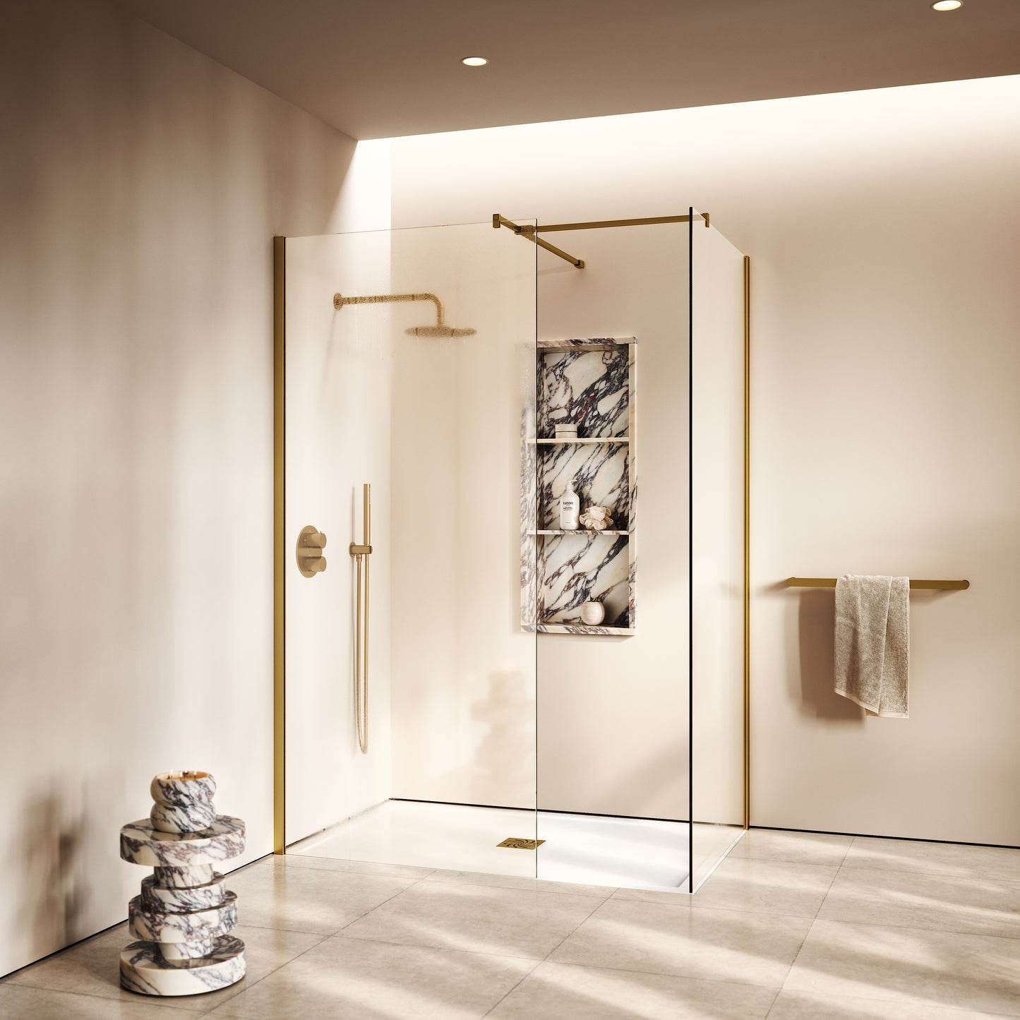 Modular Complete Walk In Shower Enclosure Brushed Gold - KIT B (ALL SIZES)