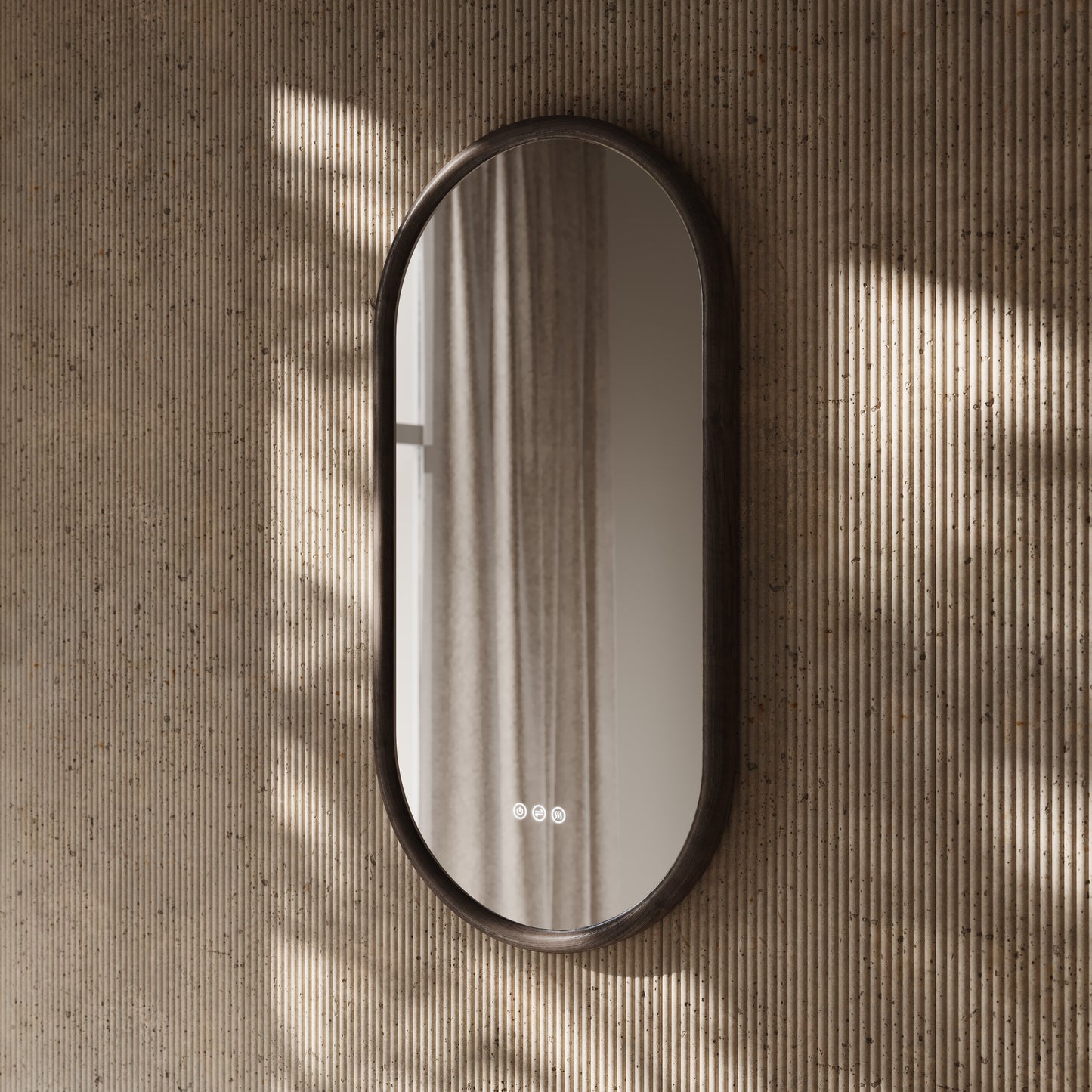 Cheval Grey Oak Oval Mirror with LED and Demister 450mm