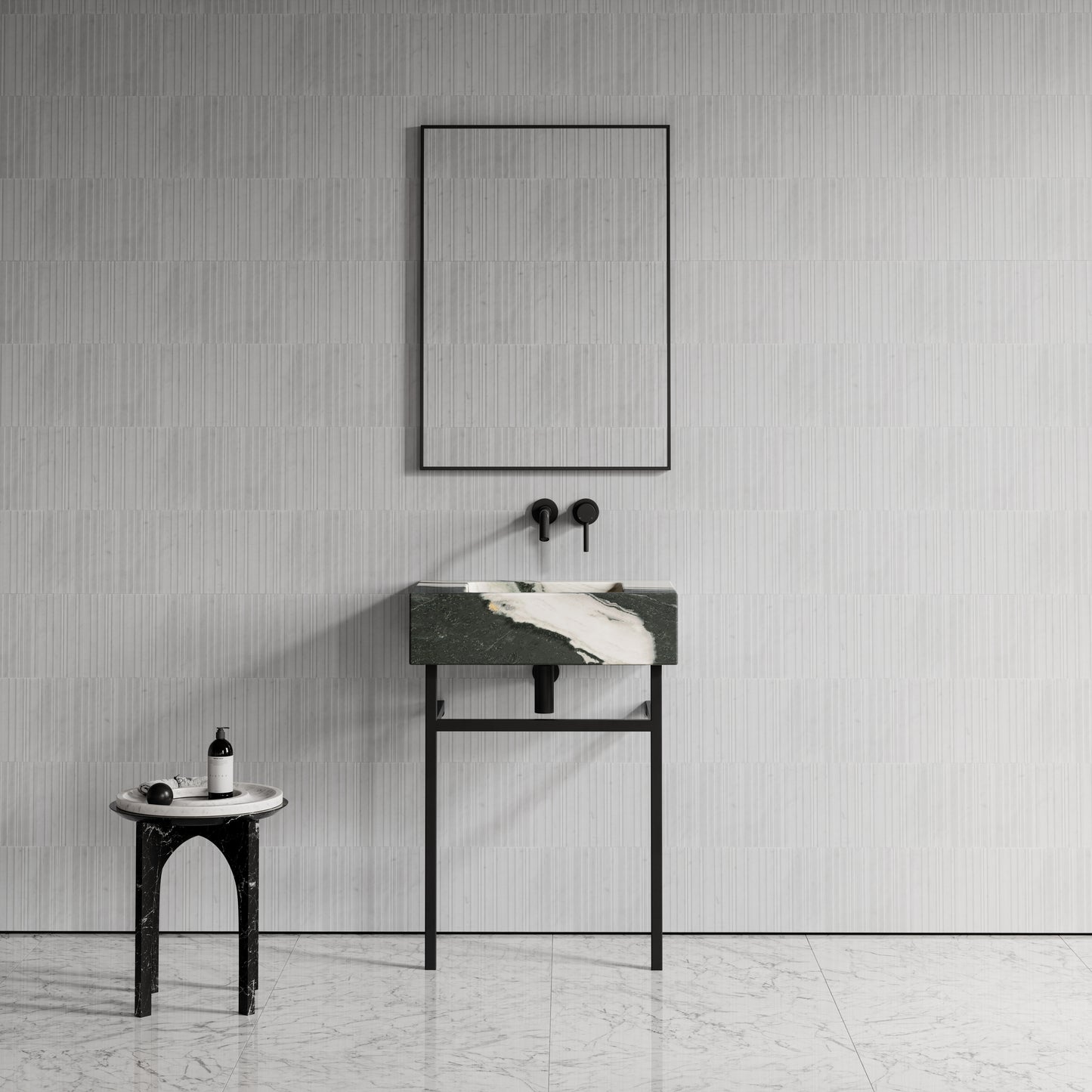Vernante Panda Marble Matte Black Vanity Unit 600mm