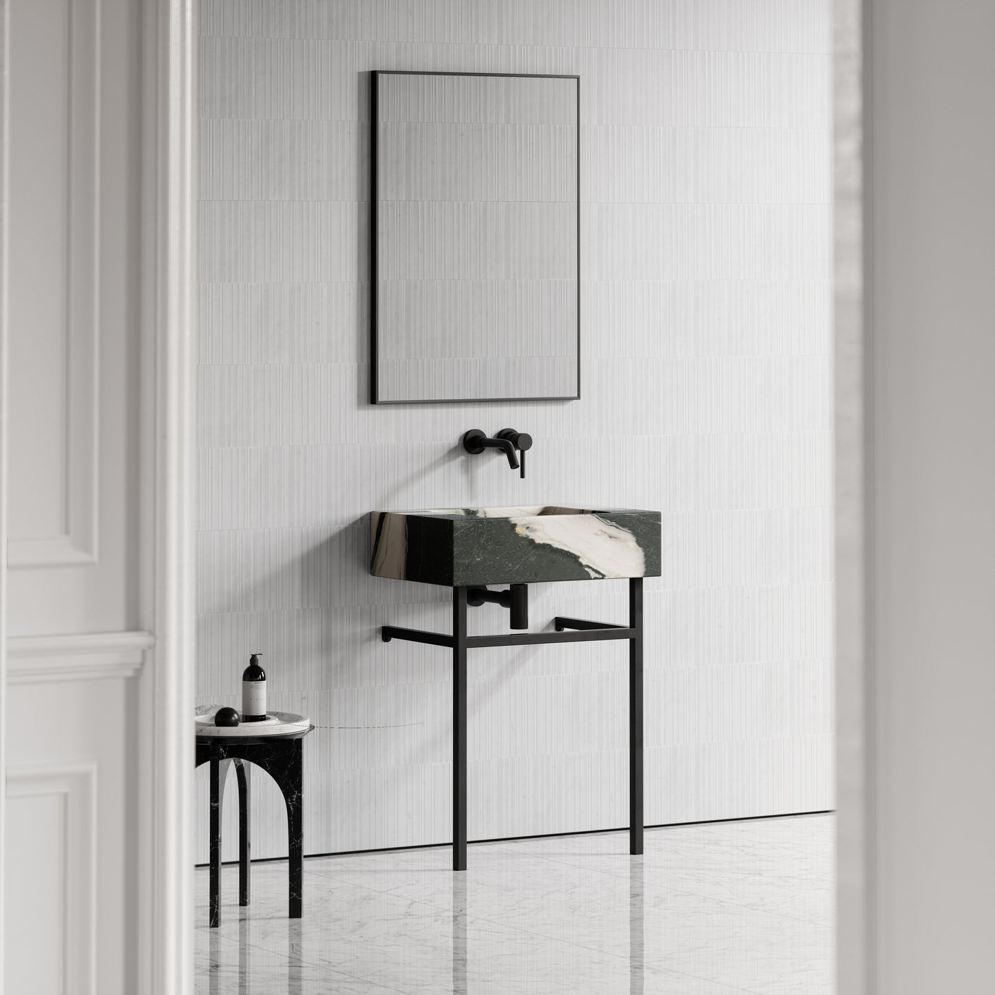 Vernante Panda Marble Matte Black Vanity Unit 600mm