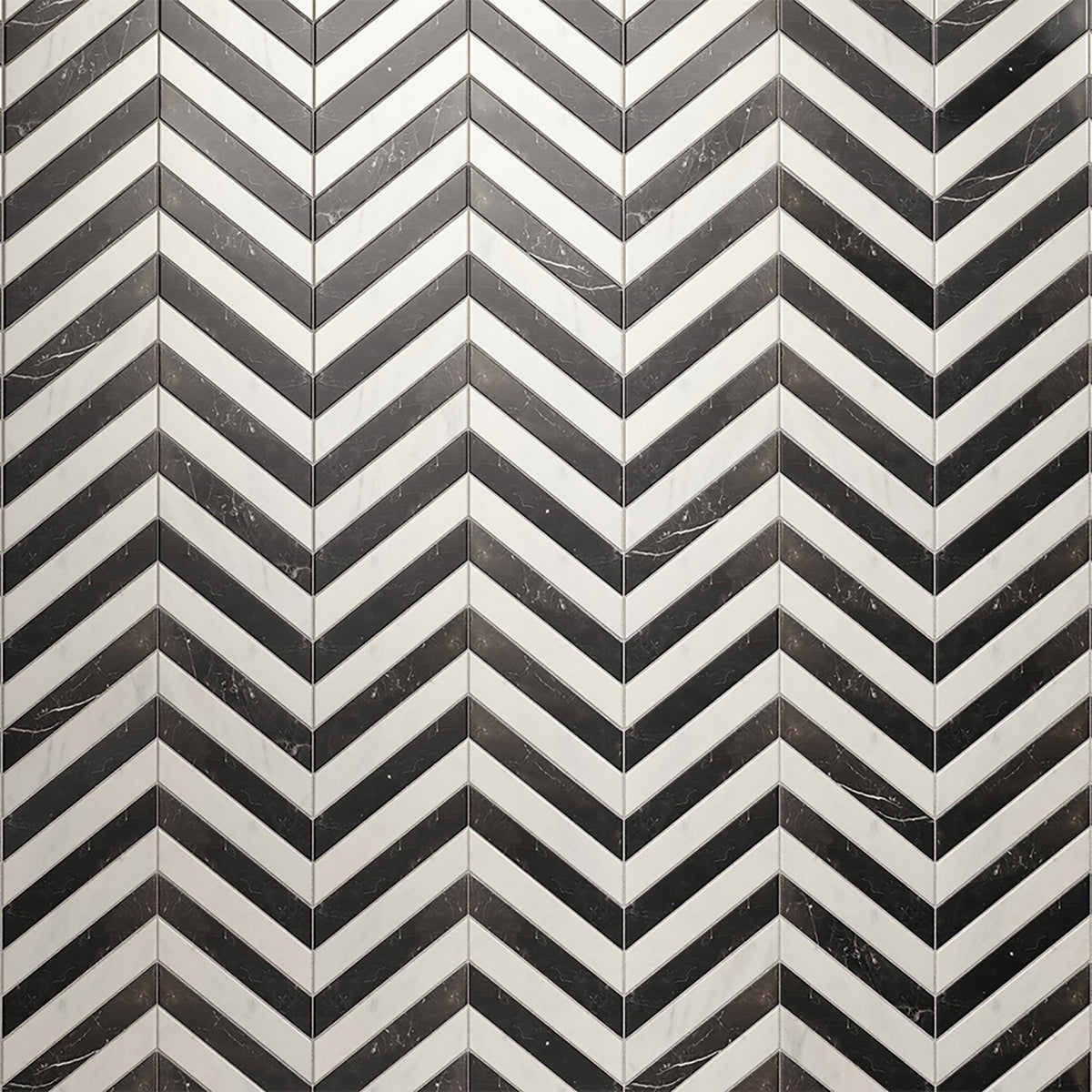 Palazzo Chevron Carrara & Nero Marquina Marble Mosaic Tile Sample
