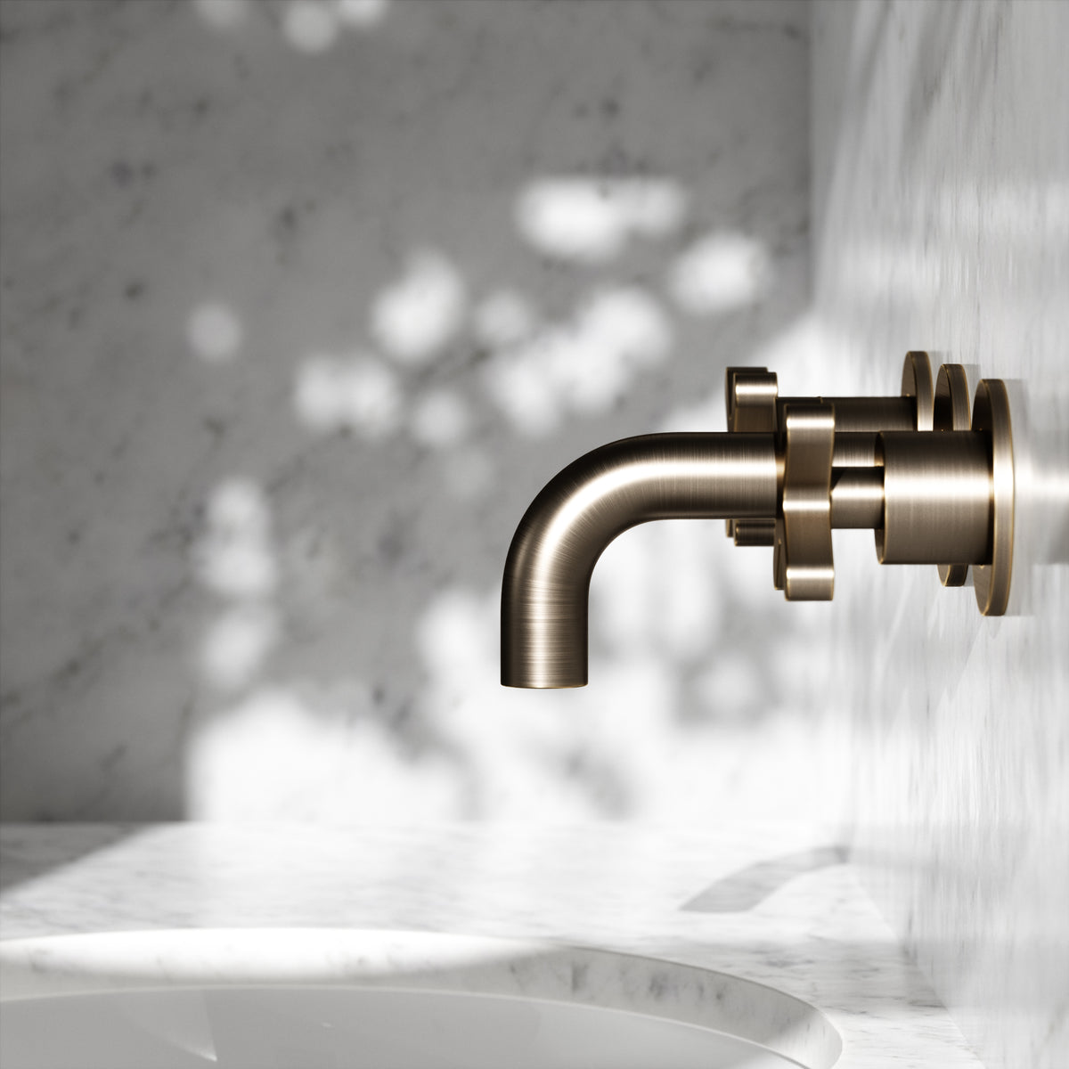 Regal Brushed Bronze Crosshead Wall Mounted Short Projection Basin Mixer Tap