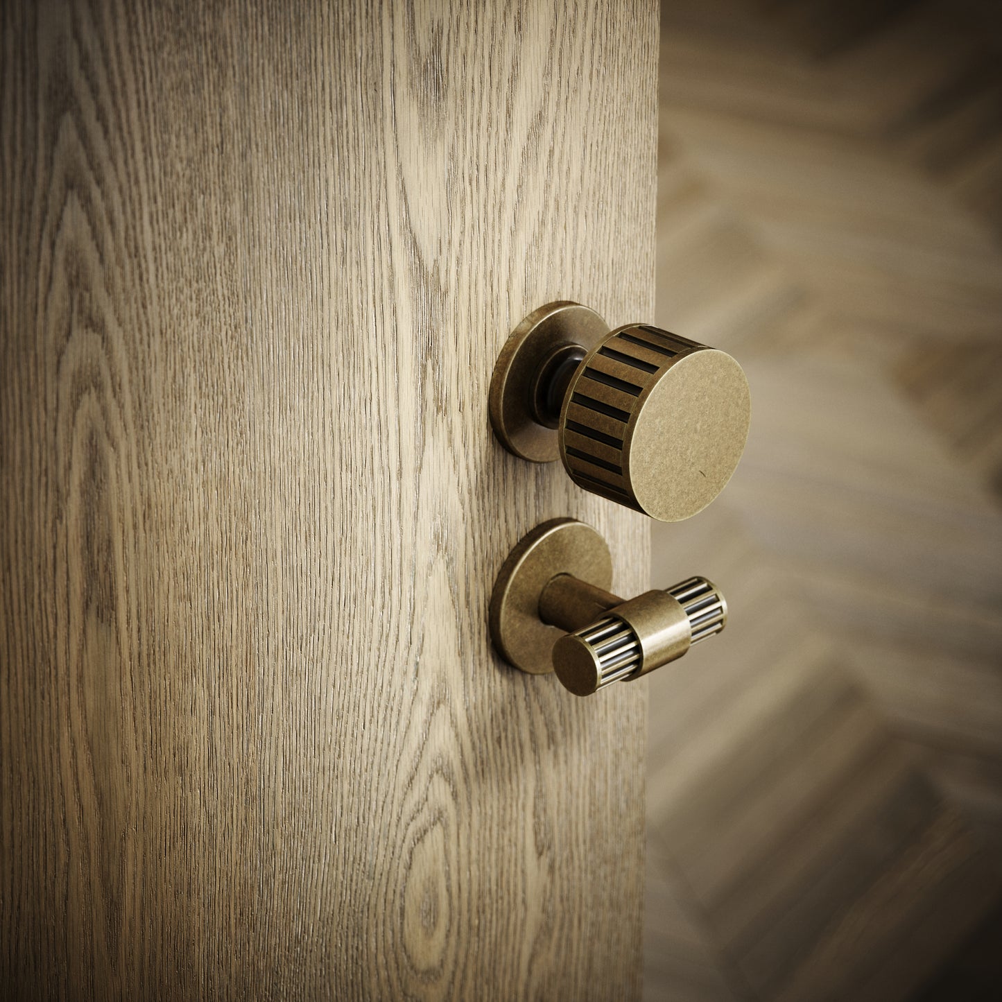 Royal Ascot Aged Bronze Deep Flute Bathroom WC Knob & Round Thumbturn Set