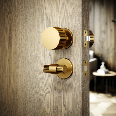 Royal Ascot Brushed Gold Deep Flute Bathroom WC Knob & Round Thumbturn Set