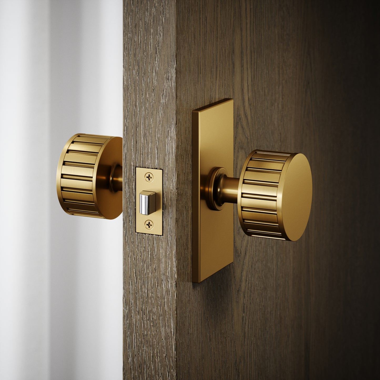 Royal Ascot Plate Brushed Gold Deep Flute Mortice Door Knobs