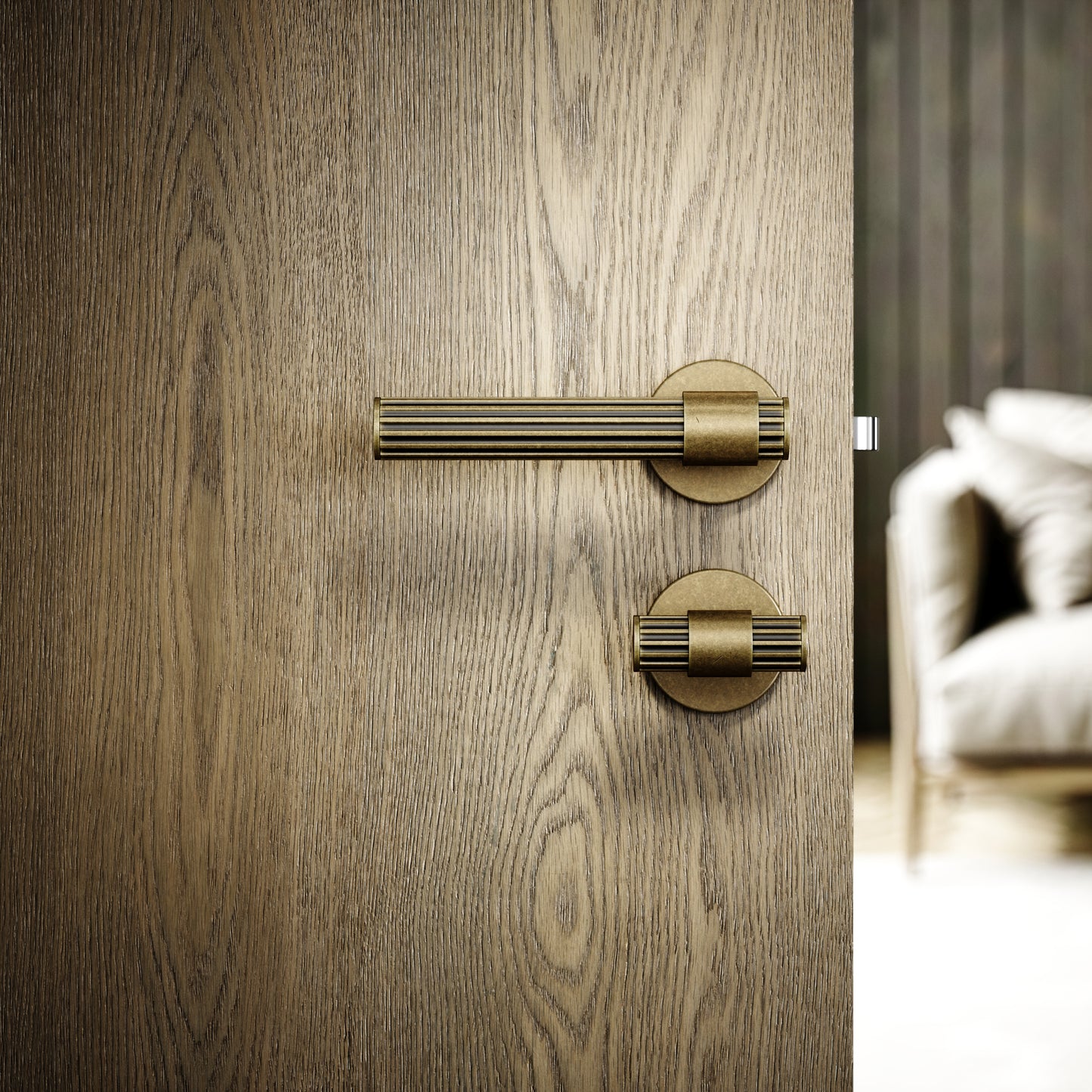 Royal Oak Aged Bronze Deep Flute Bathroom WC Handle & Round Thumbturn Set
