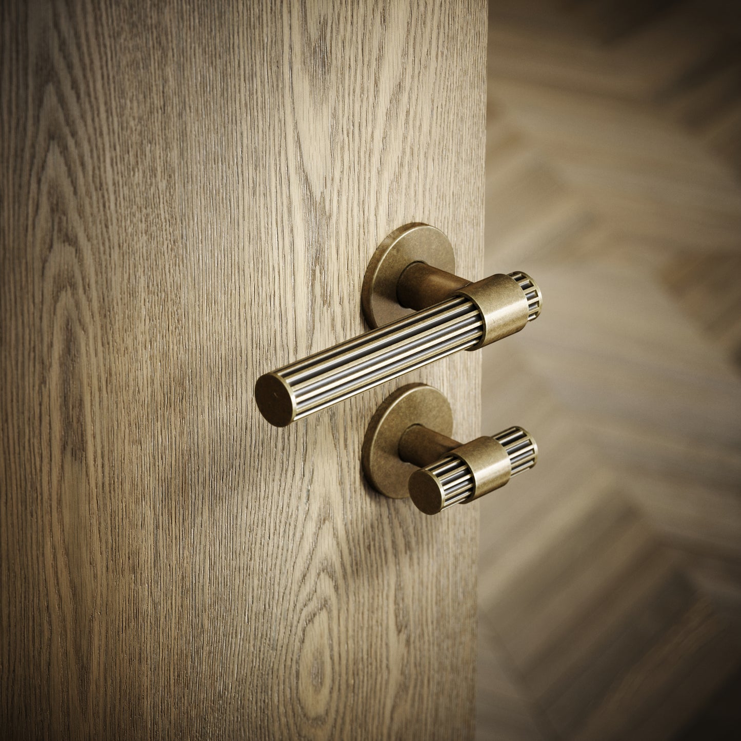 Royal Oak Aged Bronze Deep Flute Bathroom WC Handle & Round Thumbturn Set