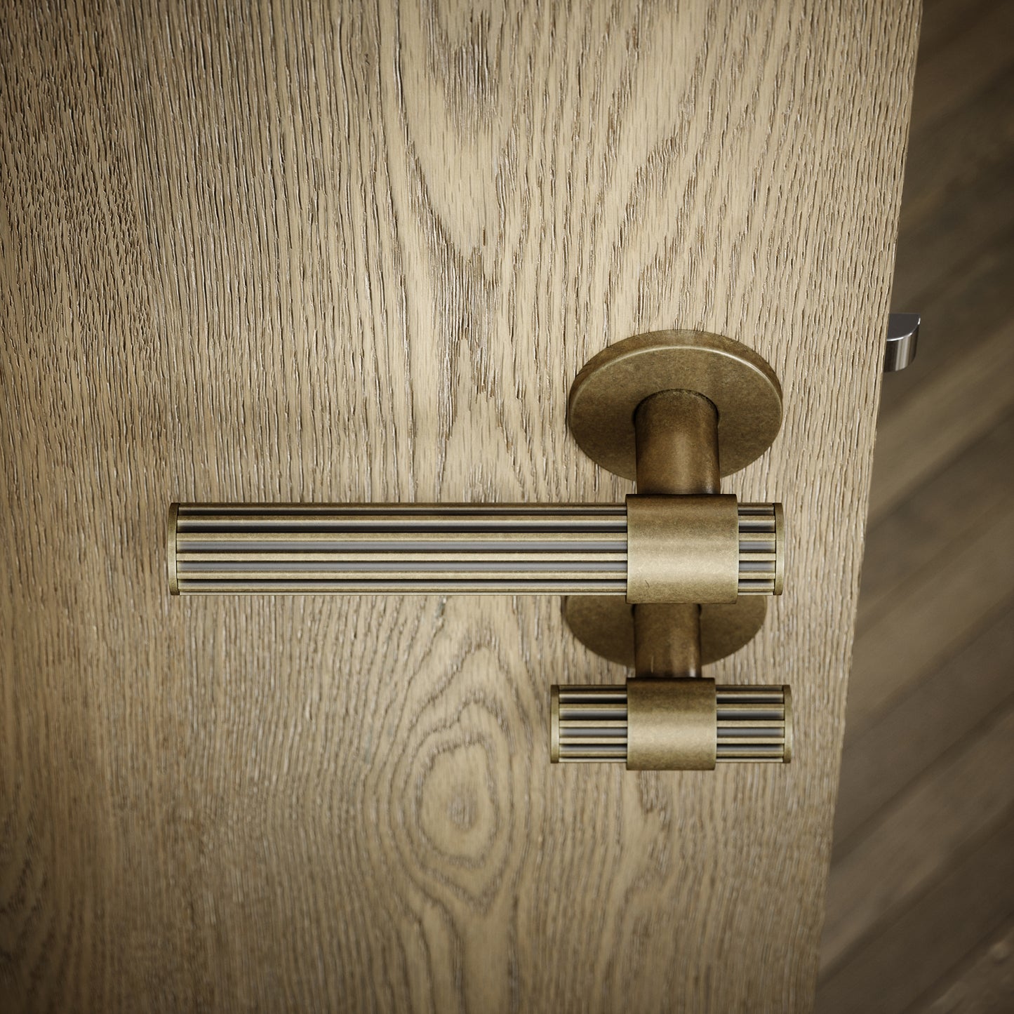 Royal Oak Aged Bronze Deep Flute Bathroom WC Handle & Round Thumbturn Set