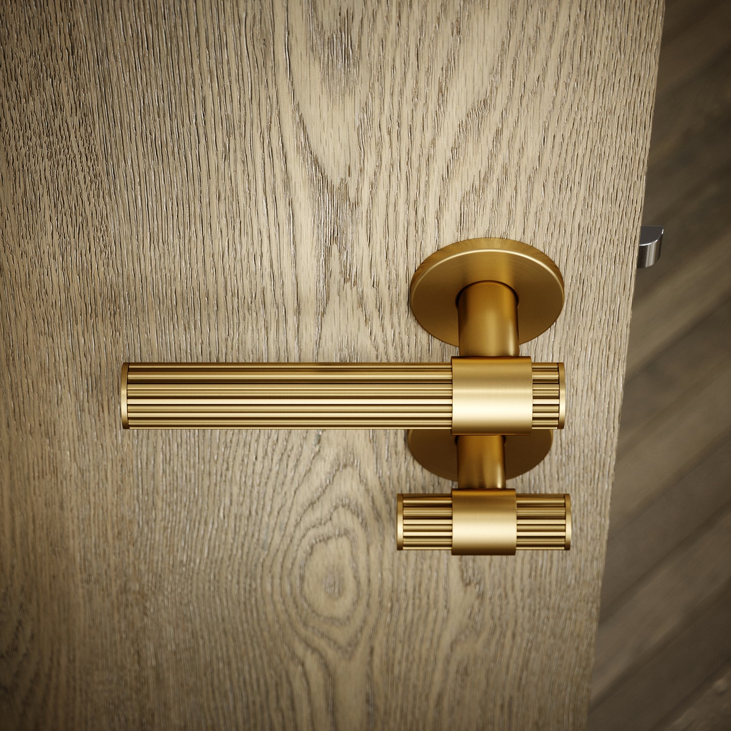 Royal Oak Brushed Gold Deep Flute Bathroom WC Handle & Round Thumbturn Set