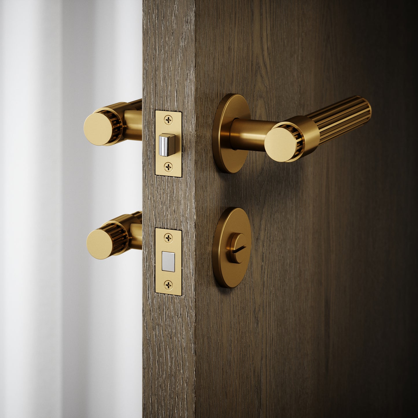 Royal Oak Brushed Gold Deep Flute Bathroom WC Handle & Round Thumbturn Set