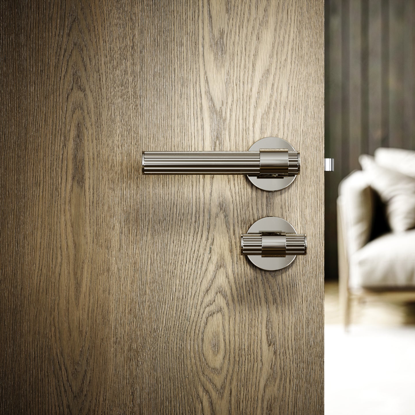 Royal Oak Polished Nickel Deep Flute Bathroom WC Handle & Round Thumbturn Set