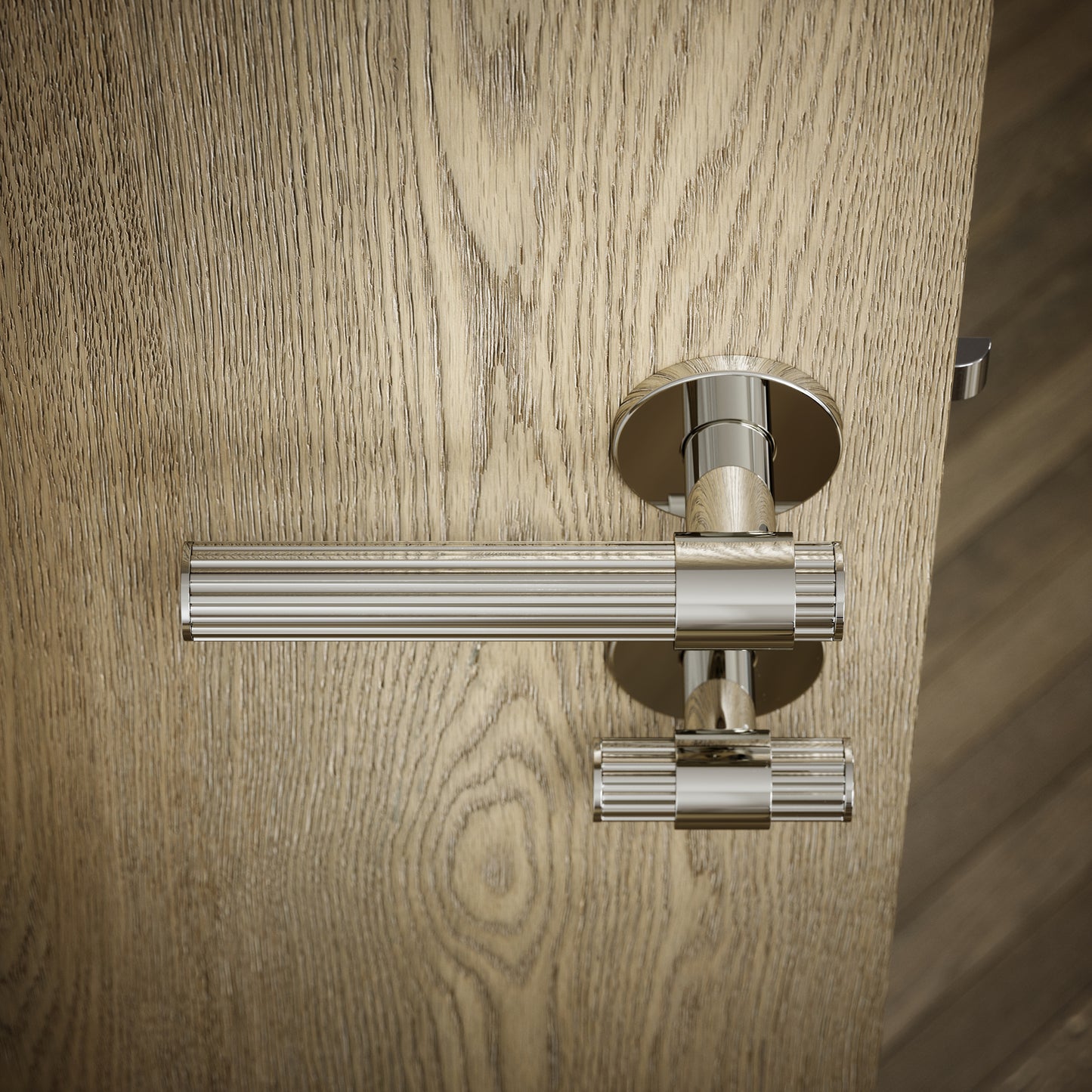 Royal Oak Polished Nickel Deep Flute Bathroom WC Handle & Round Thumbturn Set
