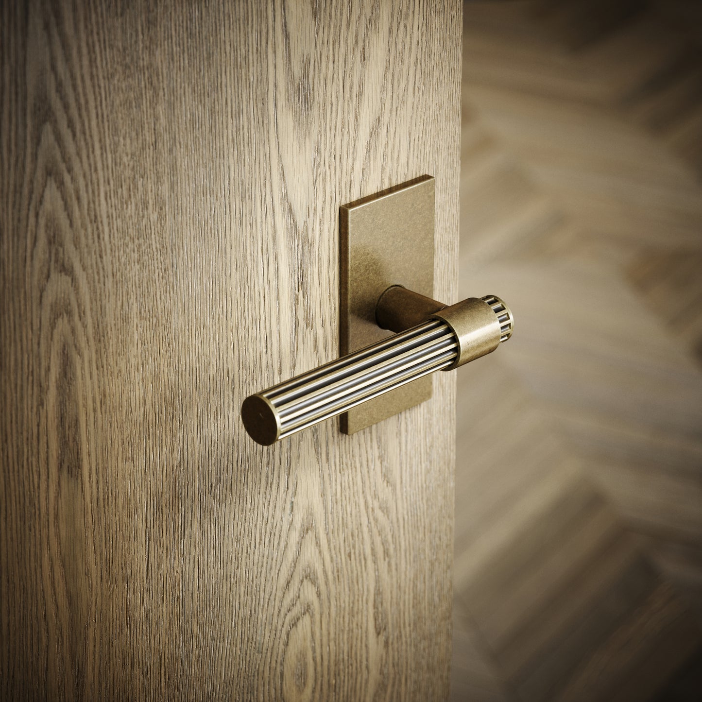Royal Oak Plate Aged Bronze Deep Flute Lever Door Handles