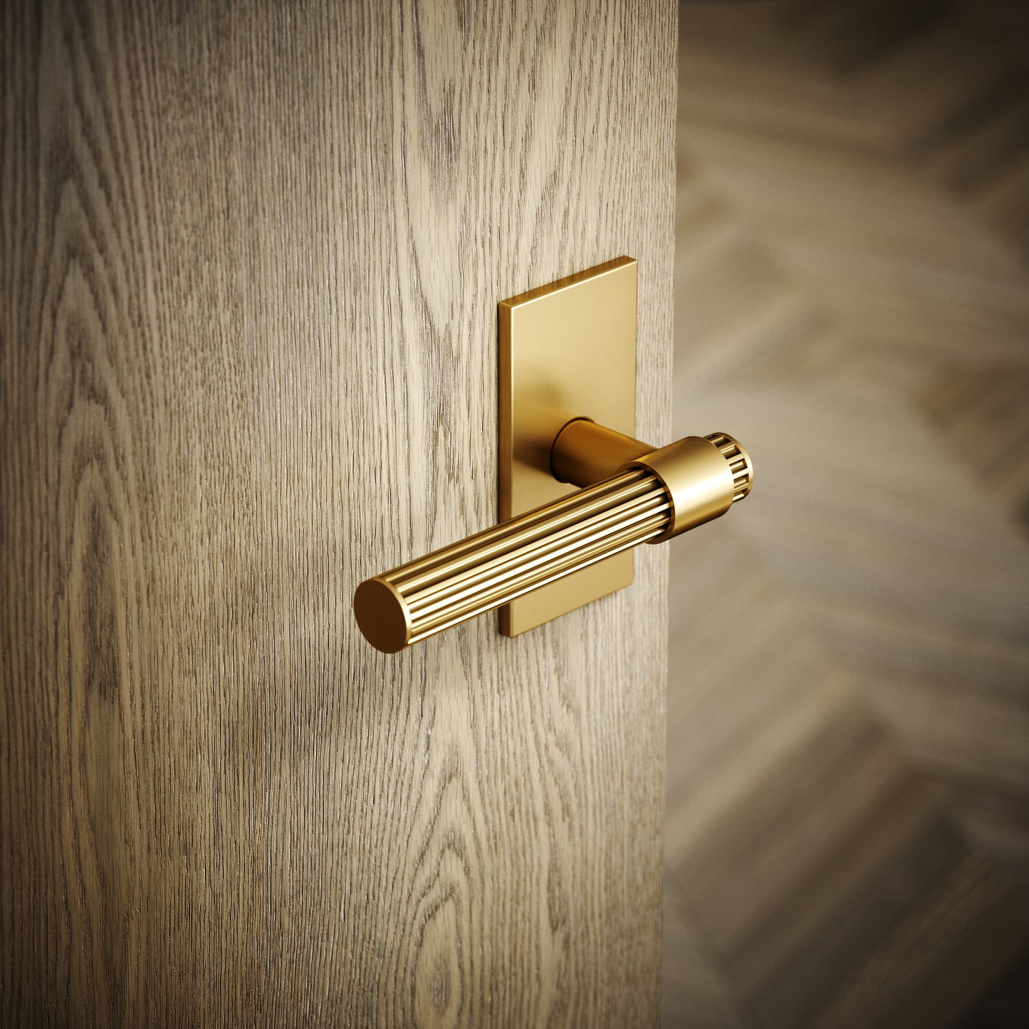 Royal Oak Plate Brushed Gold Deep Flute Lever Door Handles