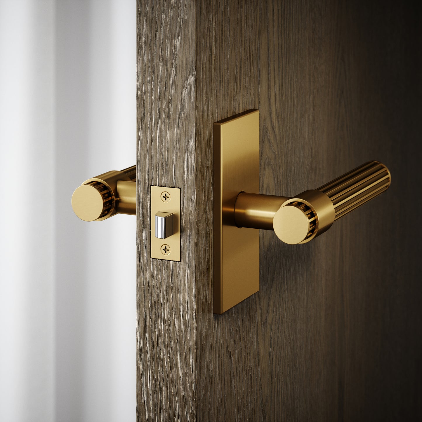 Royal Oak Plate Brushed Gold Deep Flute Lever Door Handles