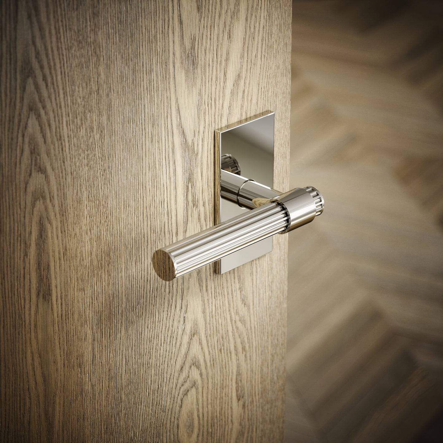 Royal Oak Plate Polished Nickel Deep Flute Lever Door Handles