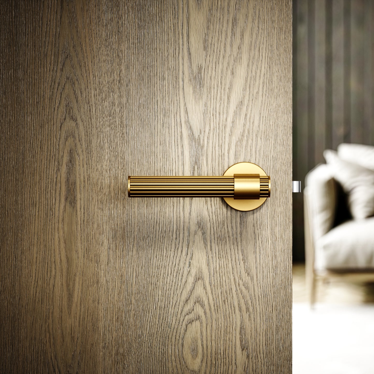 Royal Oak Brushed Gold Deep Flute Lever Door Handles