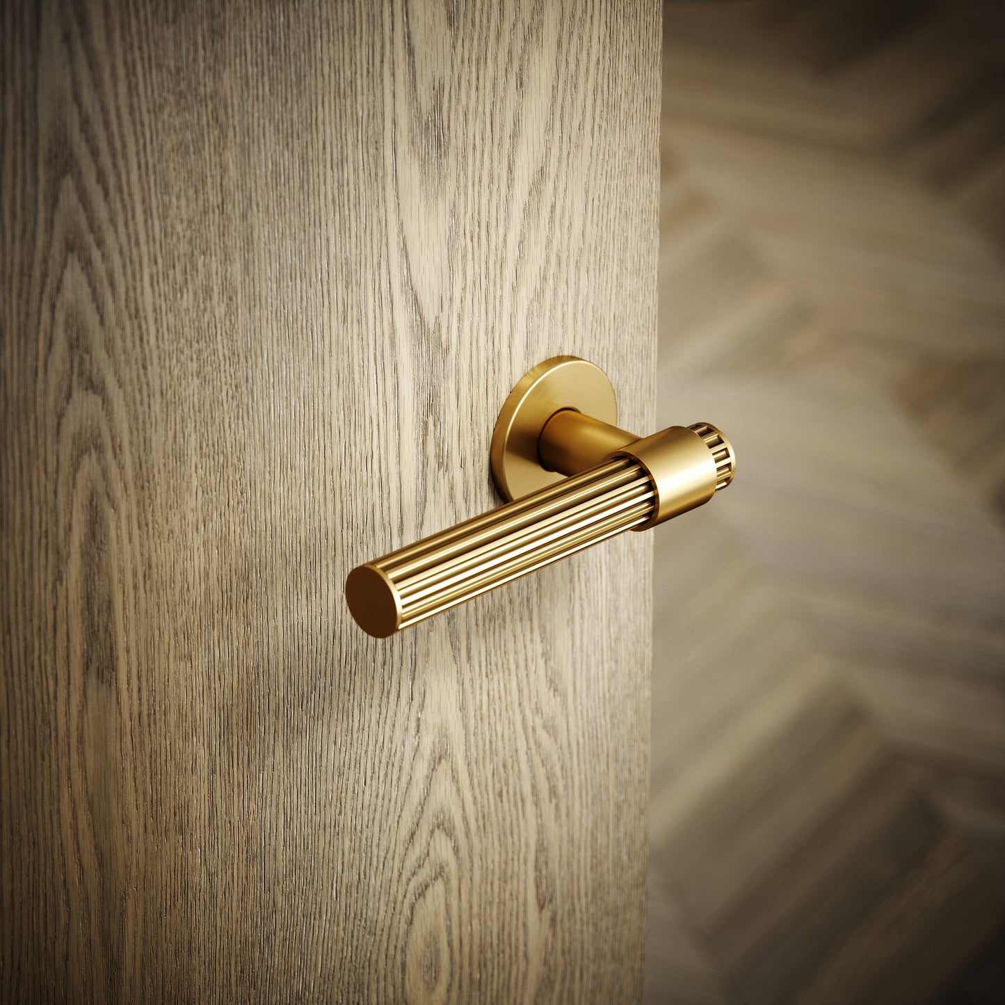 Royal Oak Brushed Gold Deep Flute Lever Door Handles