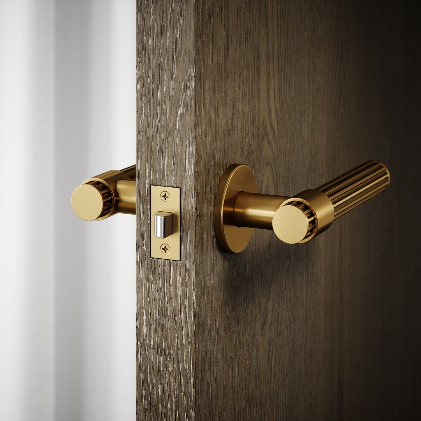Royal Oak Brushed Gold Deep Flute Lever Door Handles